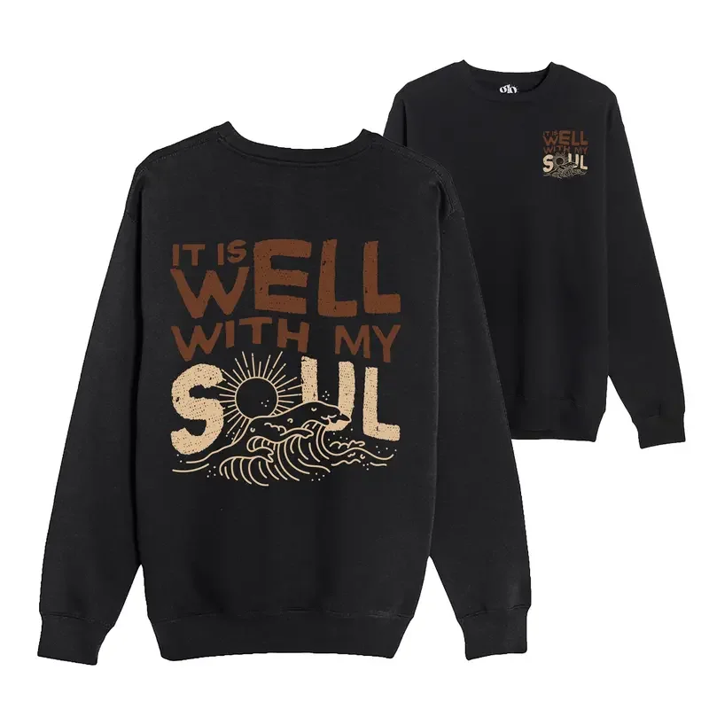 

Христианский свитер с круглым вырезом, большой свитер на основе веры с дизайном «It Is Well», уютная религиозная одежда в подарок для женщин и мужчин