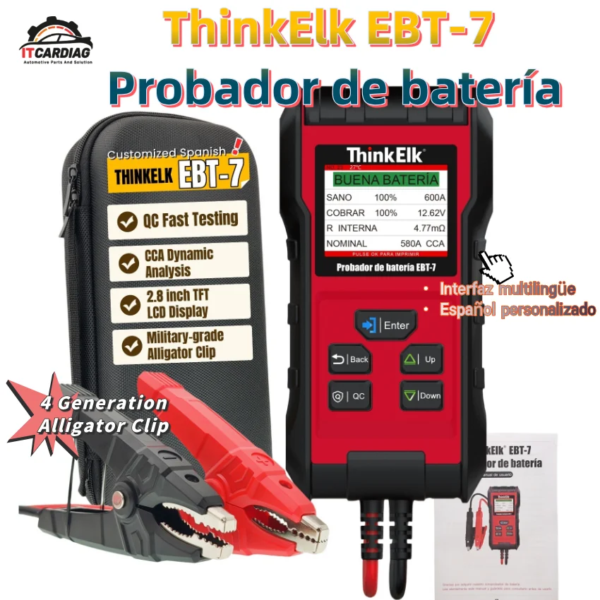Smart Car Battery Tester Thinkelk EBT-7 Customized Spanish CCA Dynamic Analysis 12V Load Tester QC Lightning Diagnosis Cranking