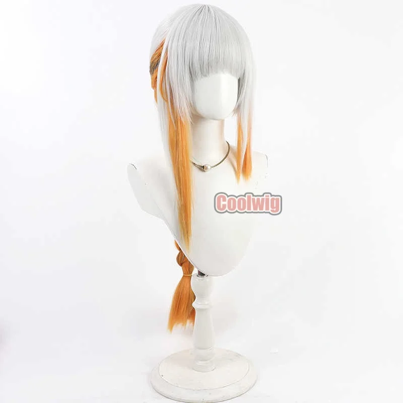 Coolwig Synthetic Hair M16A1 Cosplay Wigs Girls Frontline M16A1 80cm Silver White Mixed Orange Gray Braided Wig Heat Resistant view 4