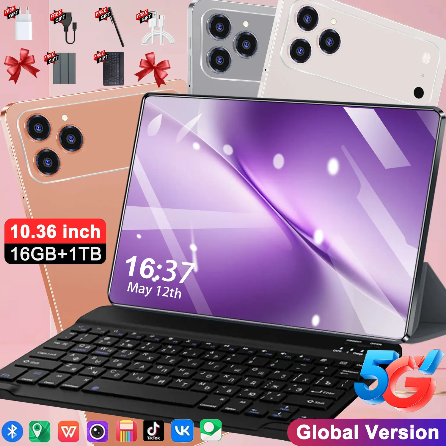 Tablet Android con pantalla HD de 10,36 pulgadas, 10 núcleos, 16 GB + 1 TB, doble tarjeta SIM, cámara de 16 MP y 32 MP, batería de 12000