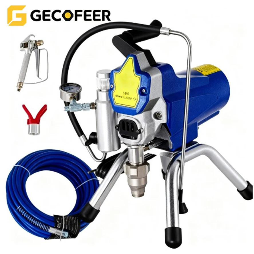 GECOFEER 3000psi مسدس رش طلاء الجدران بدون هواء مع ماكينة رش الأنابيب ذات الضغط العالي ماكينة رش الضغط العالي بدون هواء