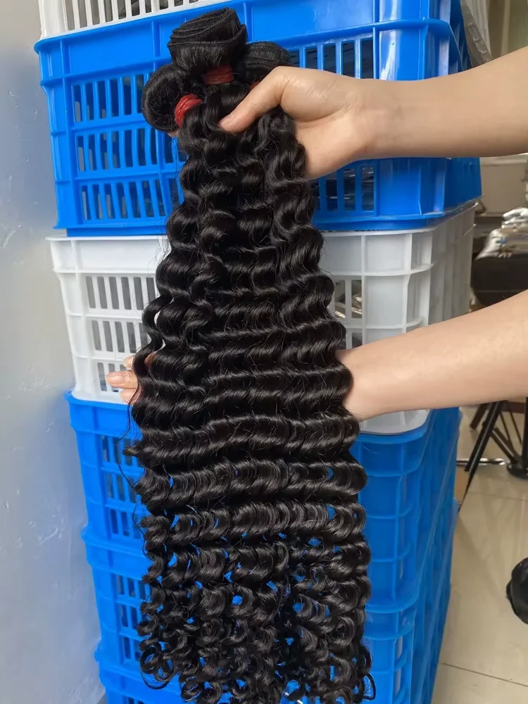 

Deep Wave 30 32 Inch 3/4 Pcs Bundles 100% Raw Unprocessed Human Hair Weave Double Weft Bundle Brazilian Remy Curly Extensions
