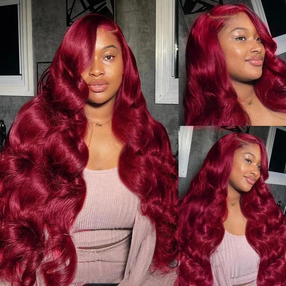 30 Inch 99J Burgundy 13x6 HD Lace Frontal Wig Remy Body Wave Red Colored 13x5 Transparent Lace Front Human Hair Wigs For Women