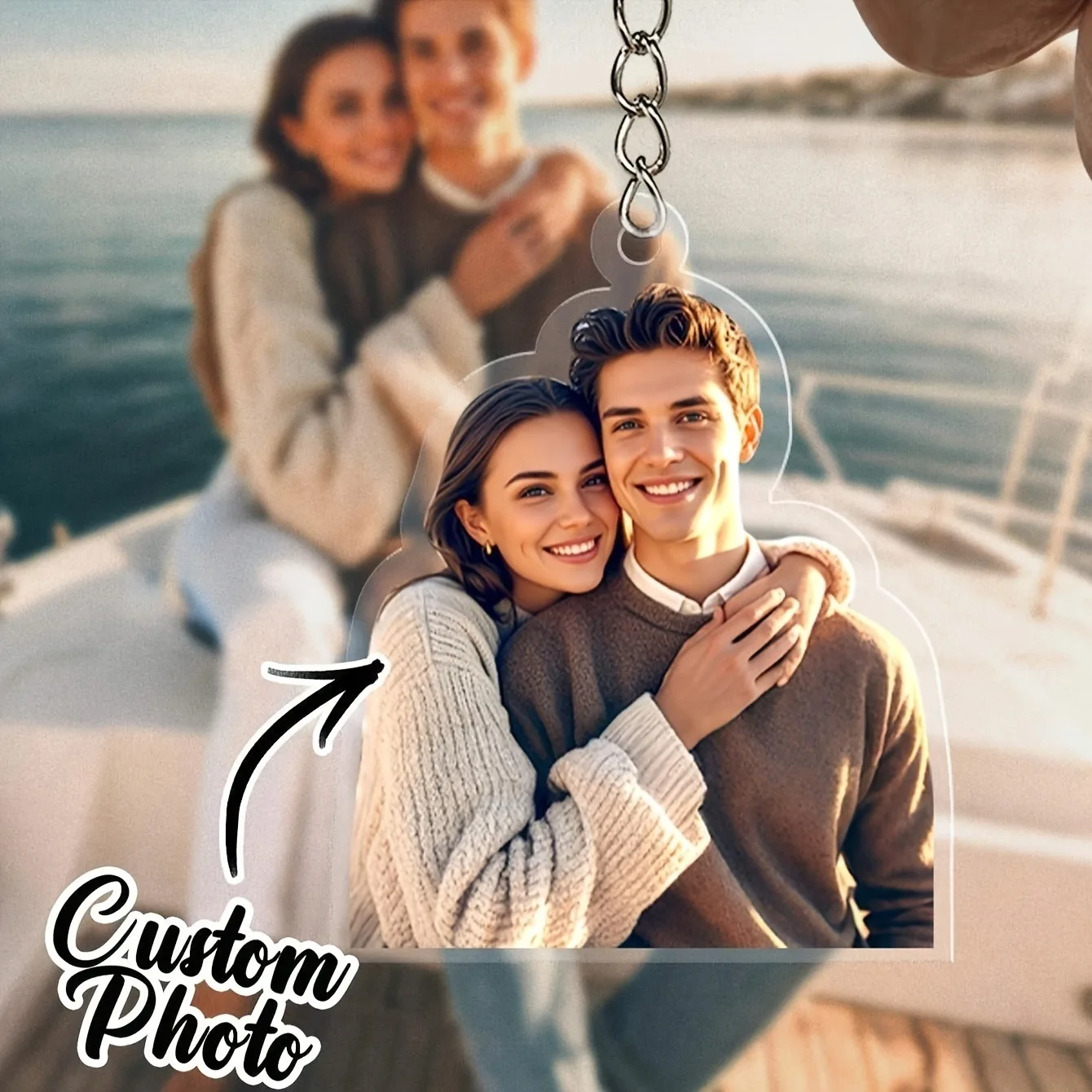A Custom-Made Couple Photo and Text Keychain, Personalized Acrylic Photo Keychain