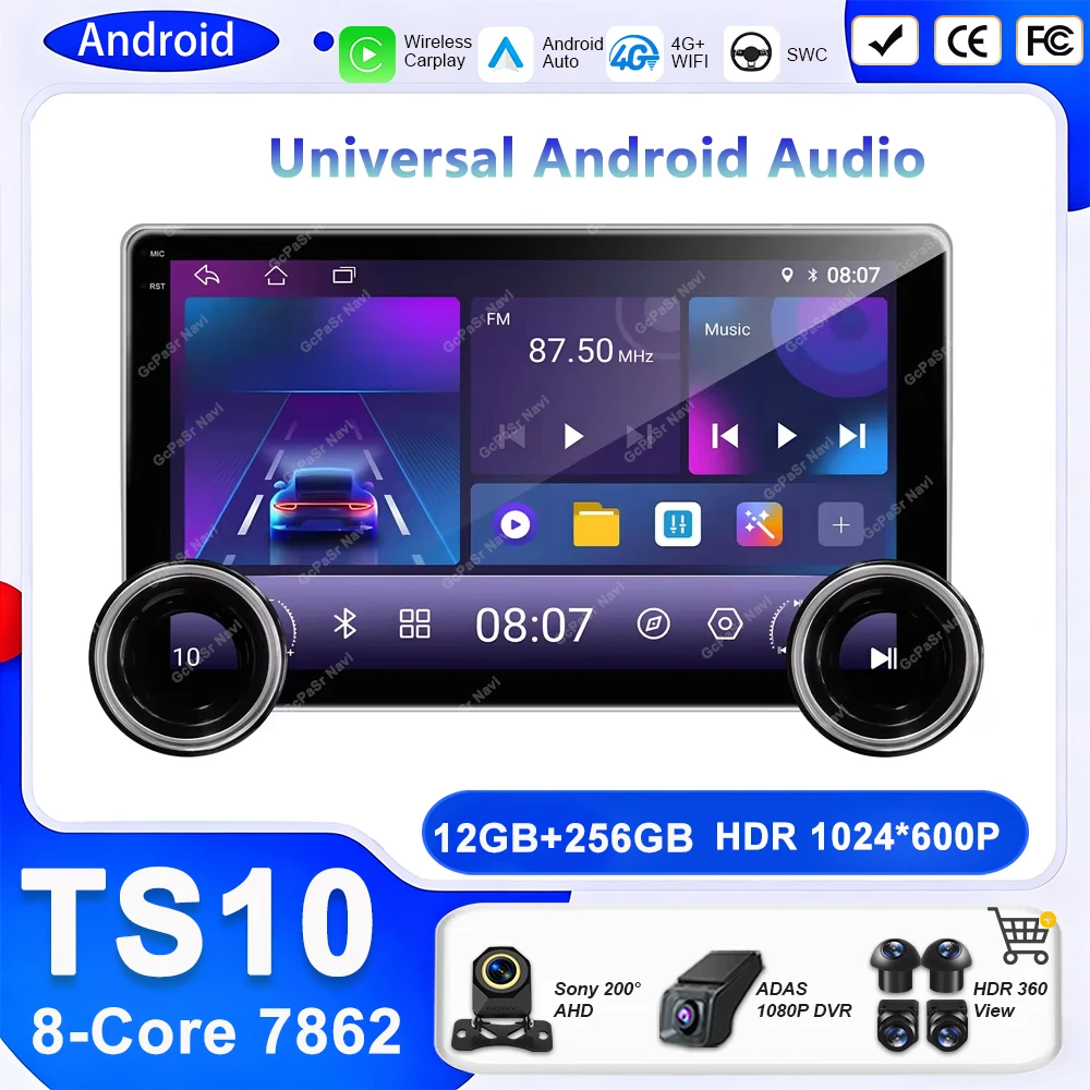 Radio para Auto Android 16 de 10 Pulgadas, Reproductor Multimedia Universal con Audio y Video para Auto, Radio Estéreo Universal con GPS