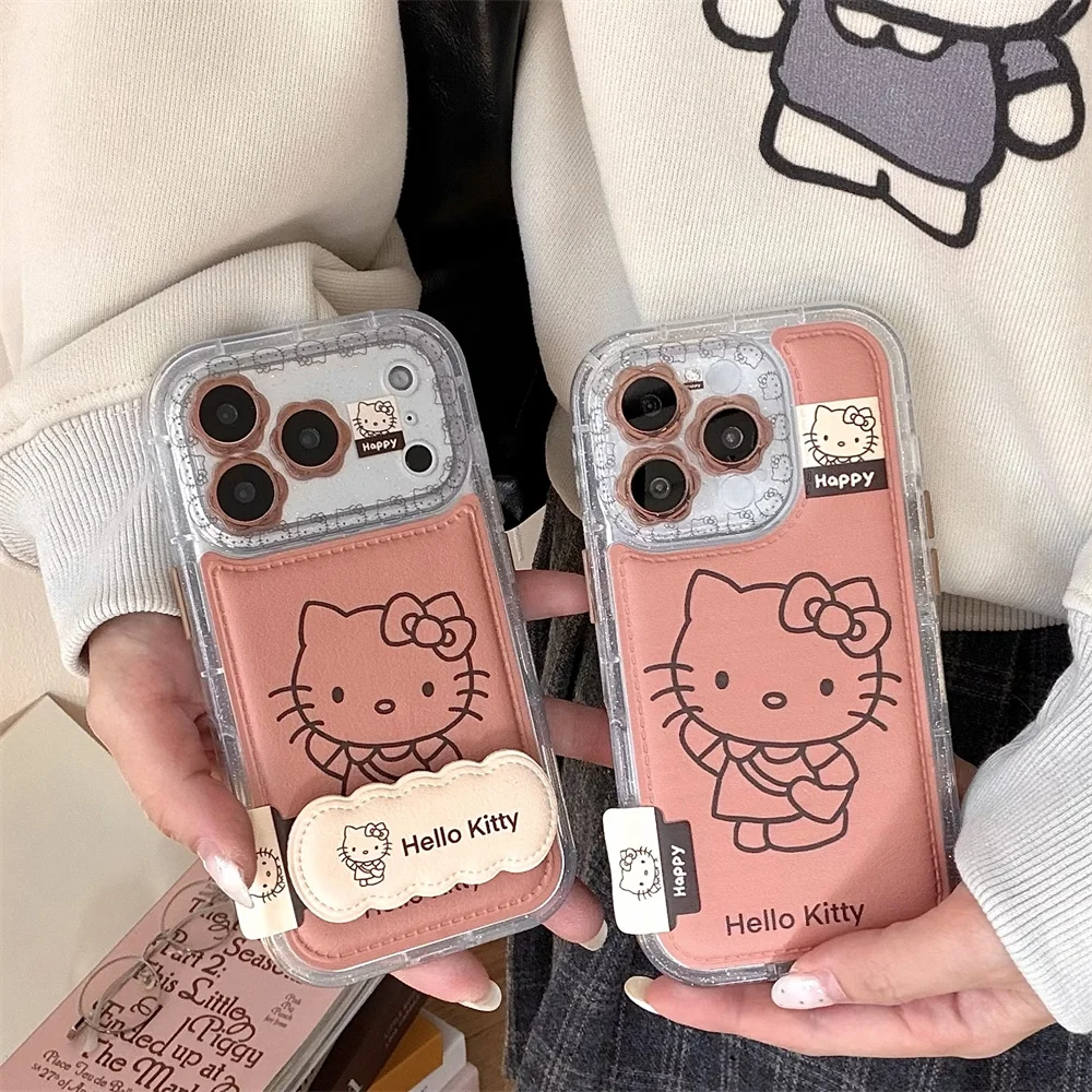 

The new leather palm bottom waving HelloKitty stand is suitable for iPhone 17 Proma, 13, 14, 15, 16 Pro Max anti fall all inclus