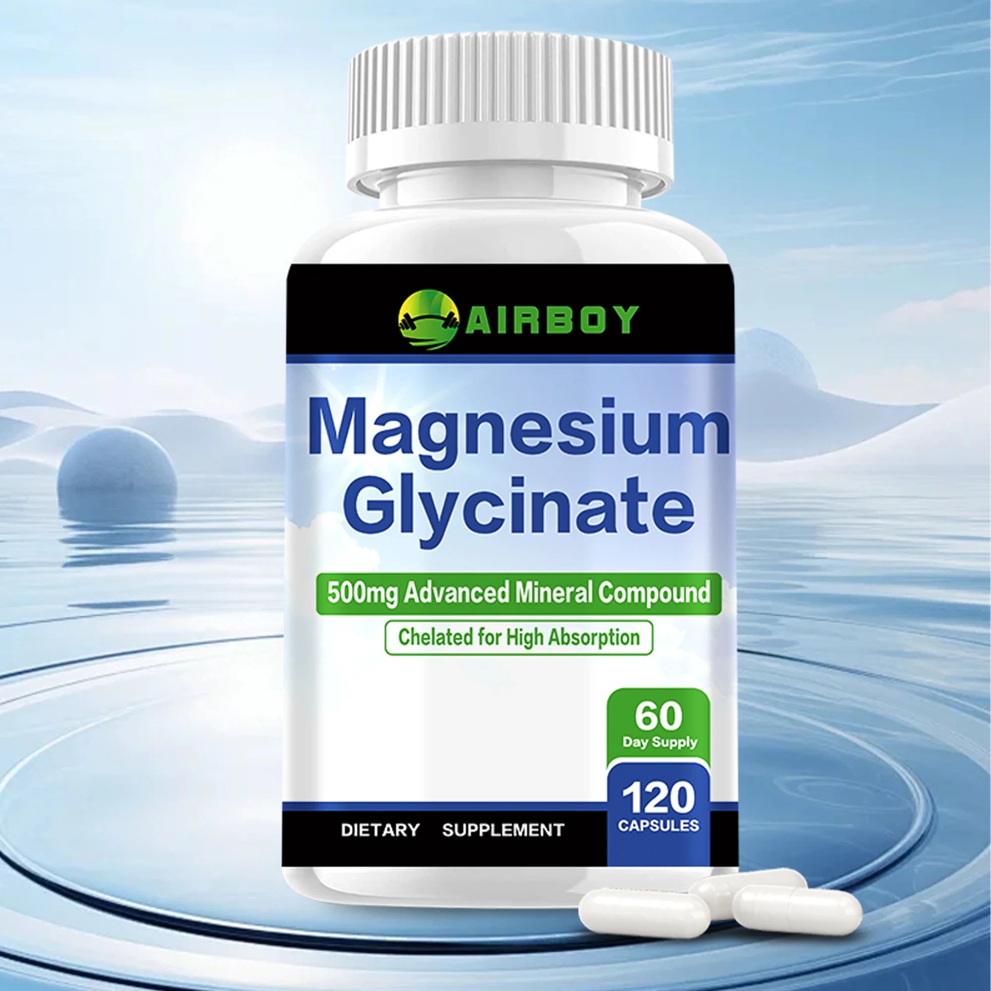 Magnesium Glycinate 500mg - Nerve, Muscle, Bone & Heart Health, Improved Sleep, Stress & Anxiety - 120 Capsules