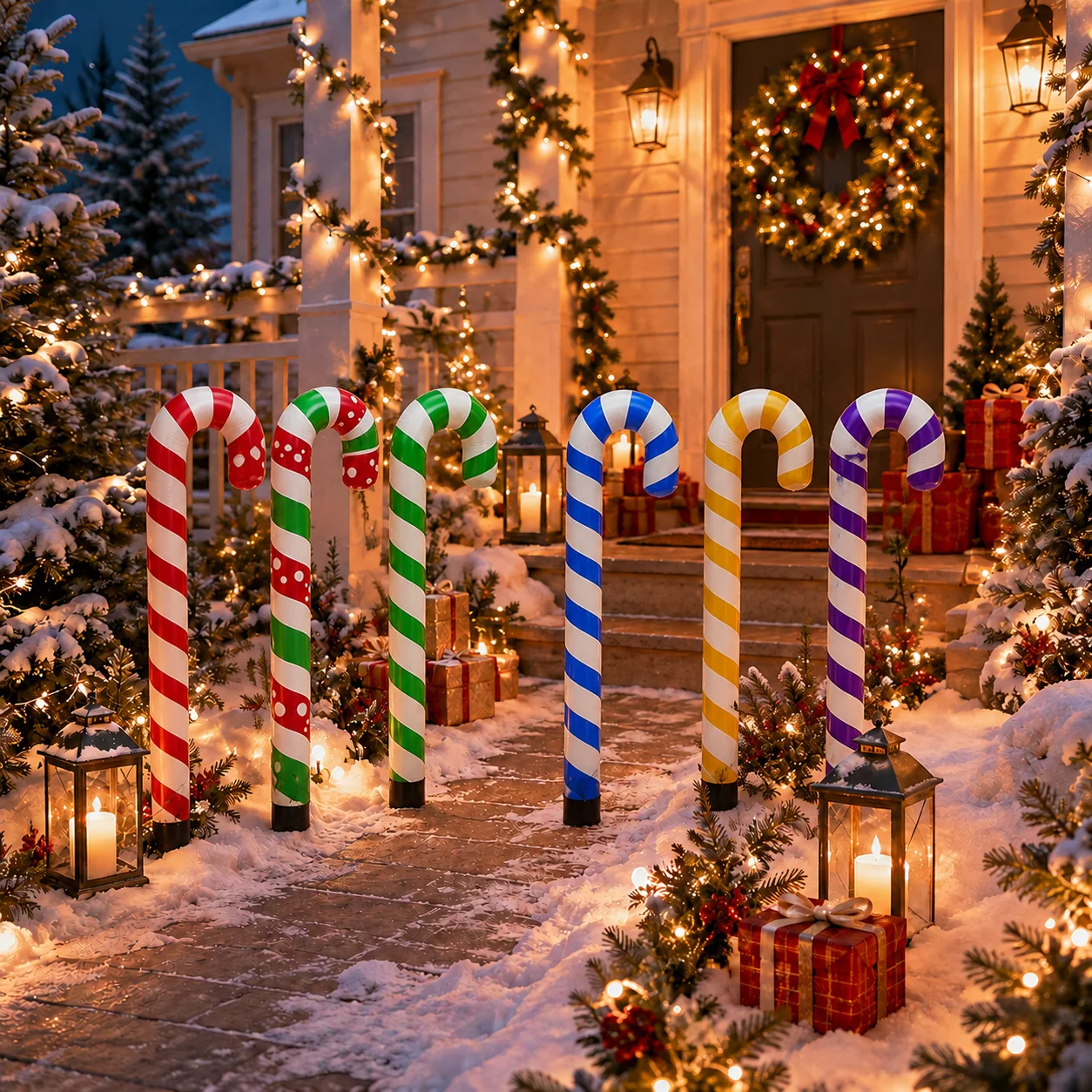 1pc Inflatable Christmas Cane Shaped Props Lightweight Reusable Xmas Decorations for Home Garden Party and Festive Events