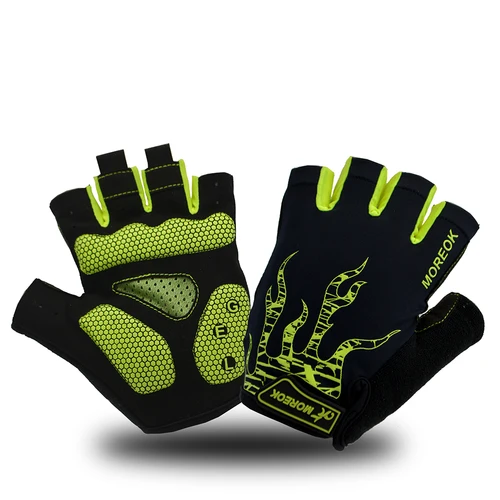 MOREOK-guantes de bicicleta transpirables con almohadillas de Gel de 5mm, guantes para bicicleta de montaña y carretera, guantes de ciclismo de medio dedo absorbentes de golpes para hombres y mujeres