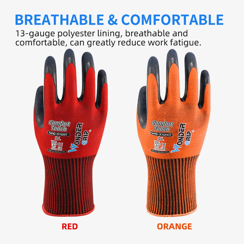 Wonder Grip 12 Pairs/24 Pcs General Safety Work Gloves Dual Latex Coating 13 Gauge Polyester Lining Touch Screen for Gardening