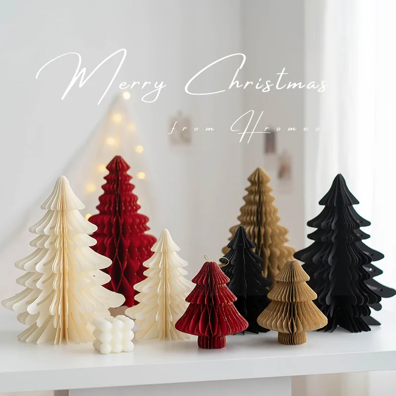 

2pcs Honeycomb Paper Christmas Tree Creative Mini Christmas Tree Decoration Home New Year Party Decor Photo Props