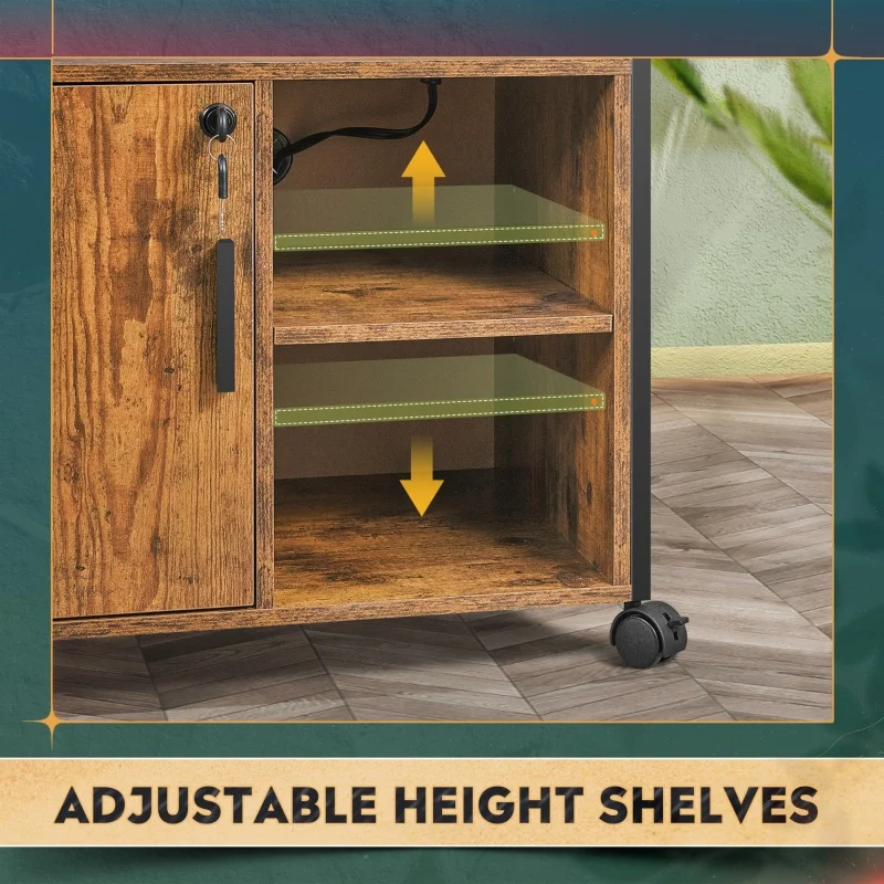 GALAXHERO File Cabinet Charging Station Lockable Lateral Filing Cabinet Office Printer Cabinet A4 Letter File Folders Rustic