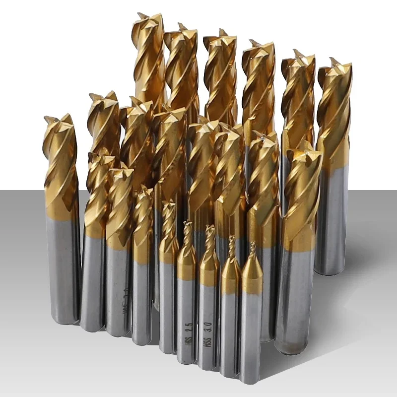 7 pièces/11 pièces fraise 4 cannelures titane enduit HSS fraise en bout ensemble 1.5-10mm CNC routeur peu pour le fraisage du bois et de l'acier