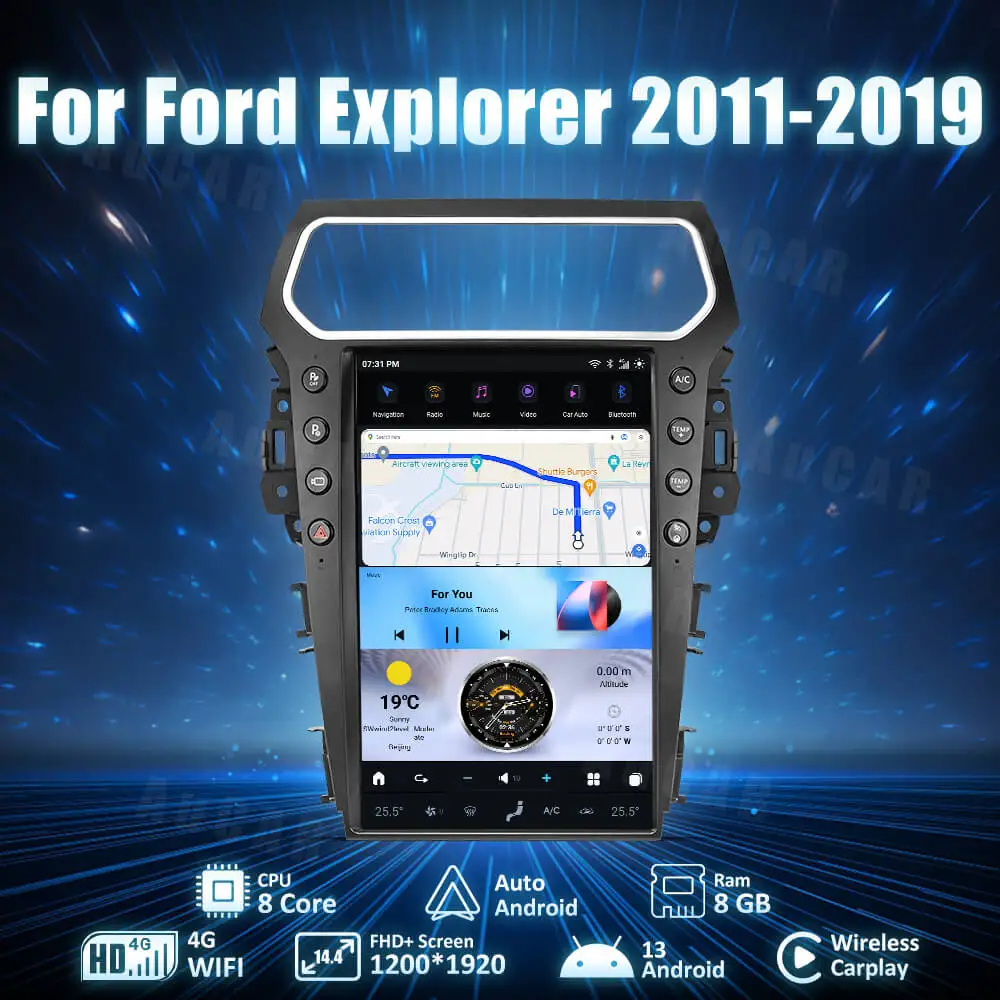 

AuCar 14,4 ''вертикальный экран Android 13, головное устройство CarPlay, стереомагнитола для Ford Explorer 2011-2019