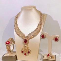 YULAILI New 24K Gold Plated Jewelry Set For Women Dubai Bridal Wedding Necklace And Earring Set Moroccan African Jewelry Gifts