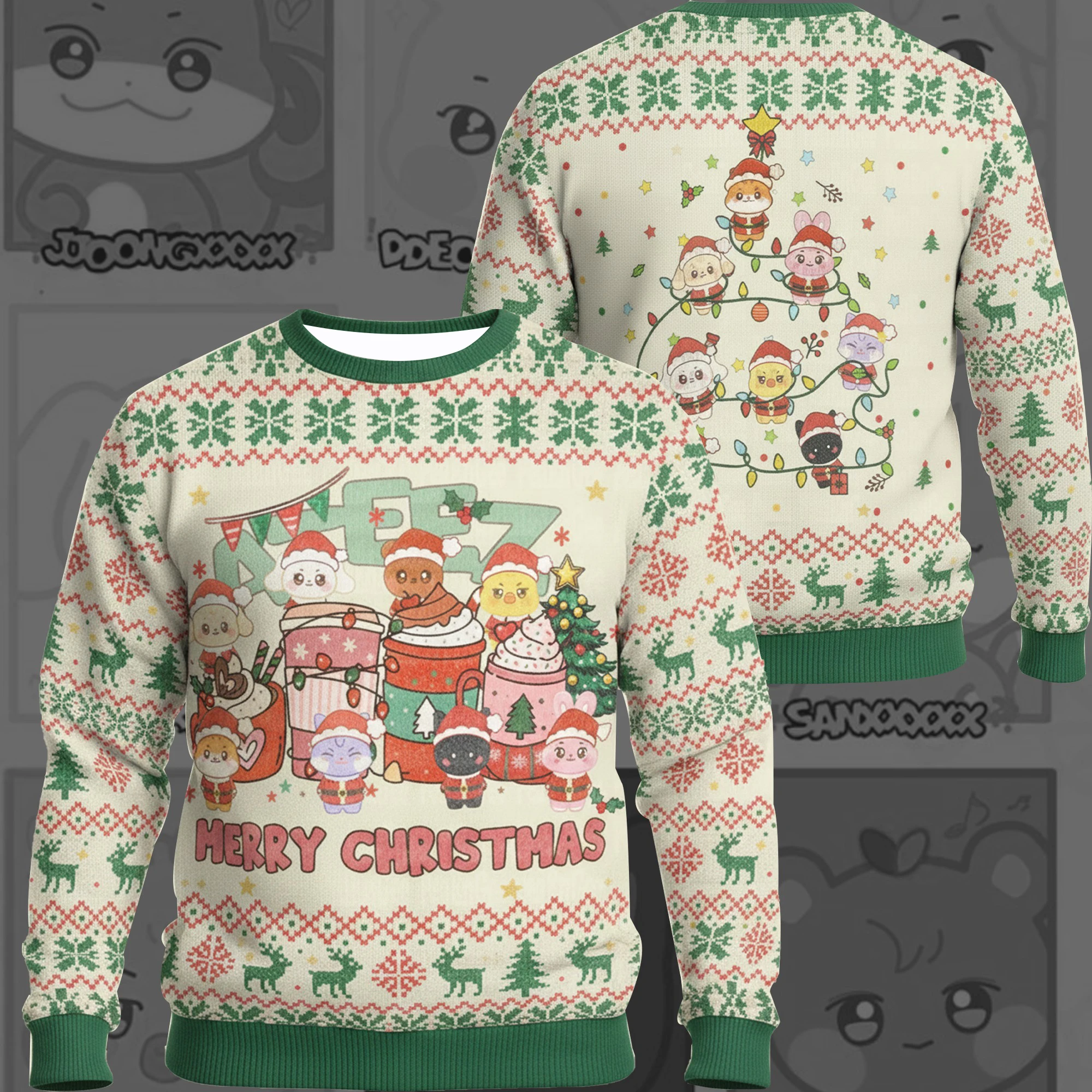 2026 ATEEZ Christmas Ugly Sweater 3D Printed Knit Effect Sweatshirt Cute Cartoon Holiday Pullover Top Adults & Kids Unisex Gift