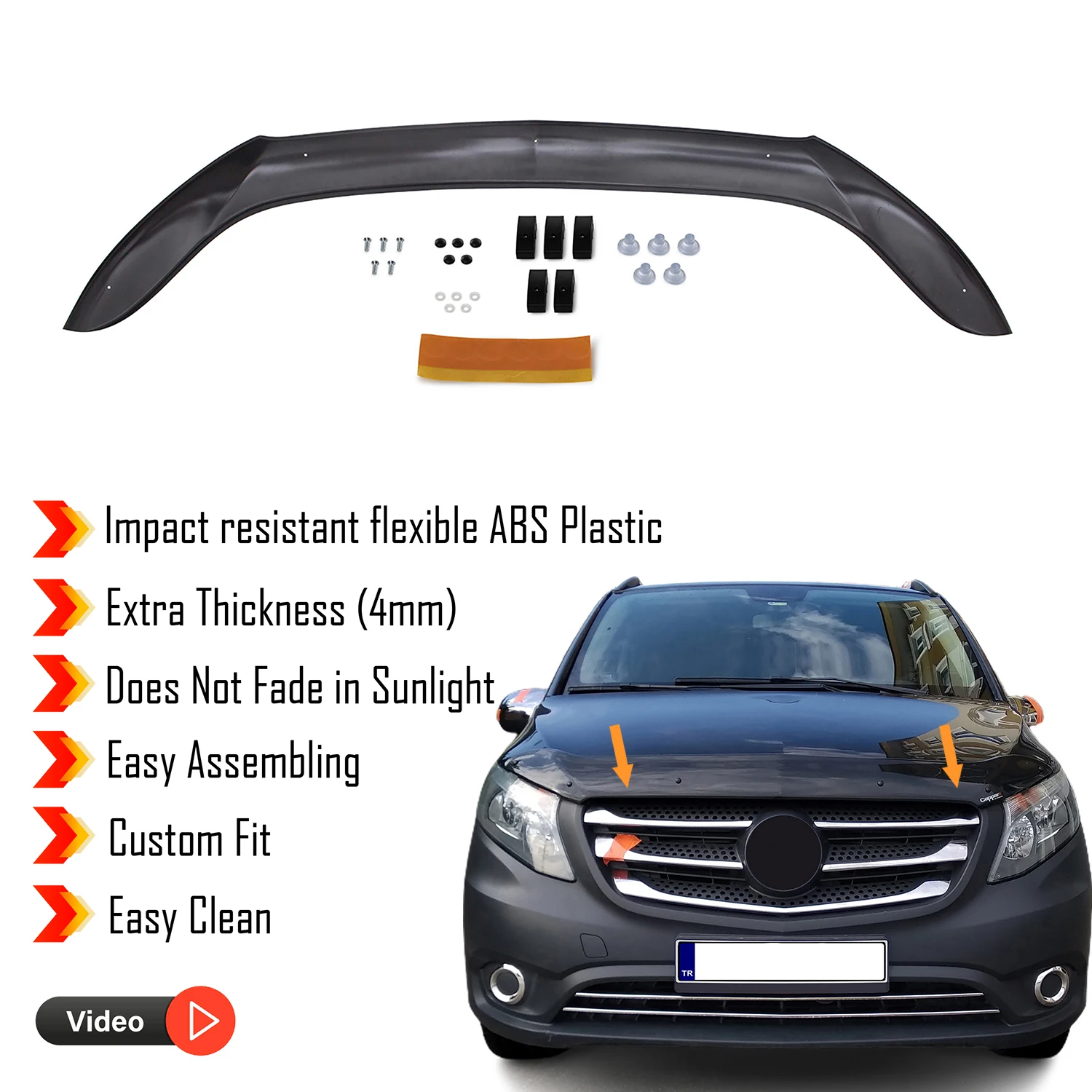 Hood Deflector Guard for Mercedes Vito (2015+) - (W447) Bug Shield Bonnet Protector / 4 mm thickness and ultra-durable material