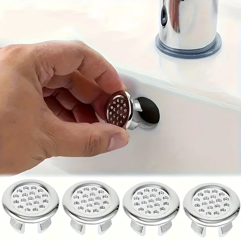 Pack of 4, Elegant Stainless Steel Sink Drain Cover with Decorative Knob - Leak Proof, Easy Installation Overflow Plug for Bathr
