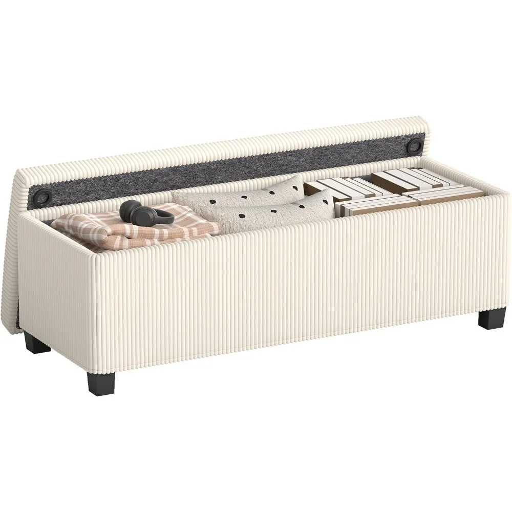 

44 Inches Storage Ottoman Bench, Foot Rest with Removable Lid, Legs, End of Bed Bench, Corduroy Storage Chest, Padded Seat, for