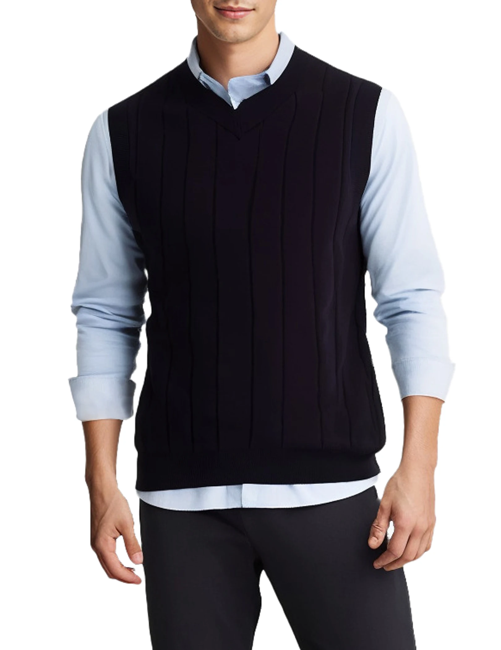 Men's V-Neck Striped Pullover Sweater Vest - Stylish Classic Design, Comfortable & Warm, Ideal for Business and Casual Occasions