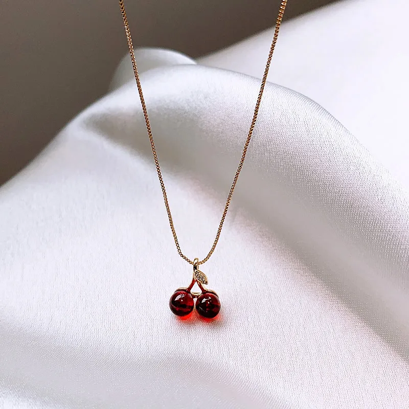 Luxurious Burgundy Cherry Necklace Hot Selling Fashion Trendy OL Ladies Premium Gifts for Besties Girlfriends