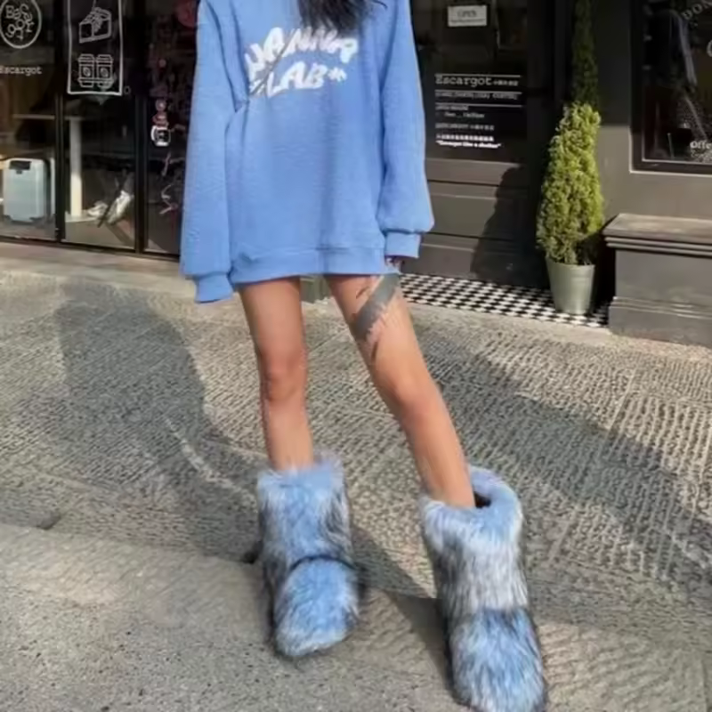 Women's Winter Snow Boots Outdoor Luxury Furry Faux Fox Fur Boots Woman Plush Warm Platform Shoes New Fashion Bottes Big Size 46 - Image 17