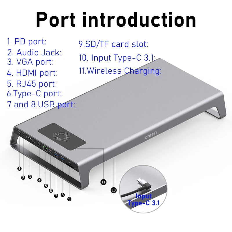 Desk HUB USB-C Docking station Pengisian Induktif Nirkabel untuk Aksesori Laptop Samsung Apple iPhone MacBook Pro Air Mac iMac