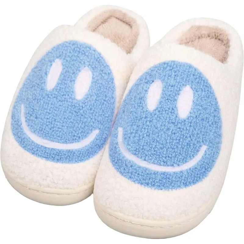 Smile Face Hausschuhe für Damen und Herren, Retro, bequem, warm, weich, flauschig, Plüsch, Hausschuhe, lustig, süß, glückliches Lächeln, Zuhause, Winter