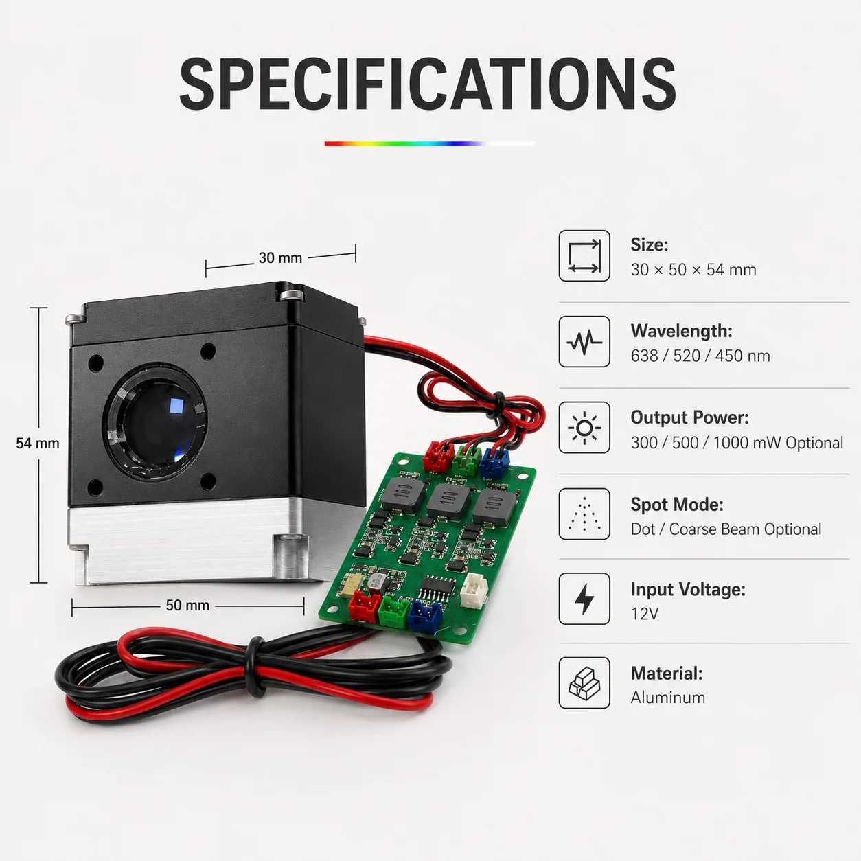 ZhonNa 30x50x54mm 1000mW RGB Color Composite White-Light Laser Firefly Module for Tools Instruments Meters Equipment Accessories