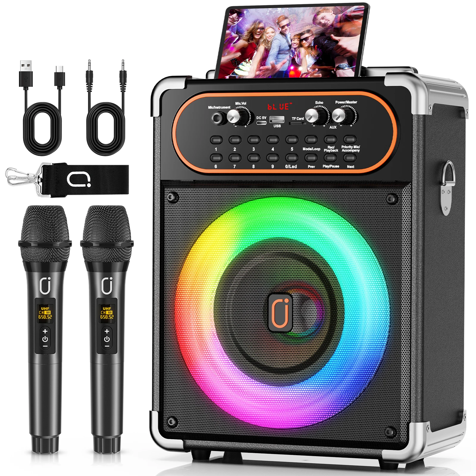 

Karaoke Machine with 2 Microphones,Portable Bluetooth 5.3 Karaoke Speaker for Outdoor Events, Parties,PA System,Stage-subwoofers