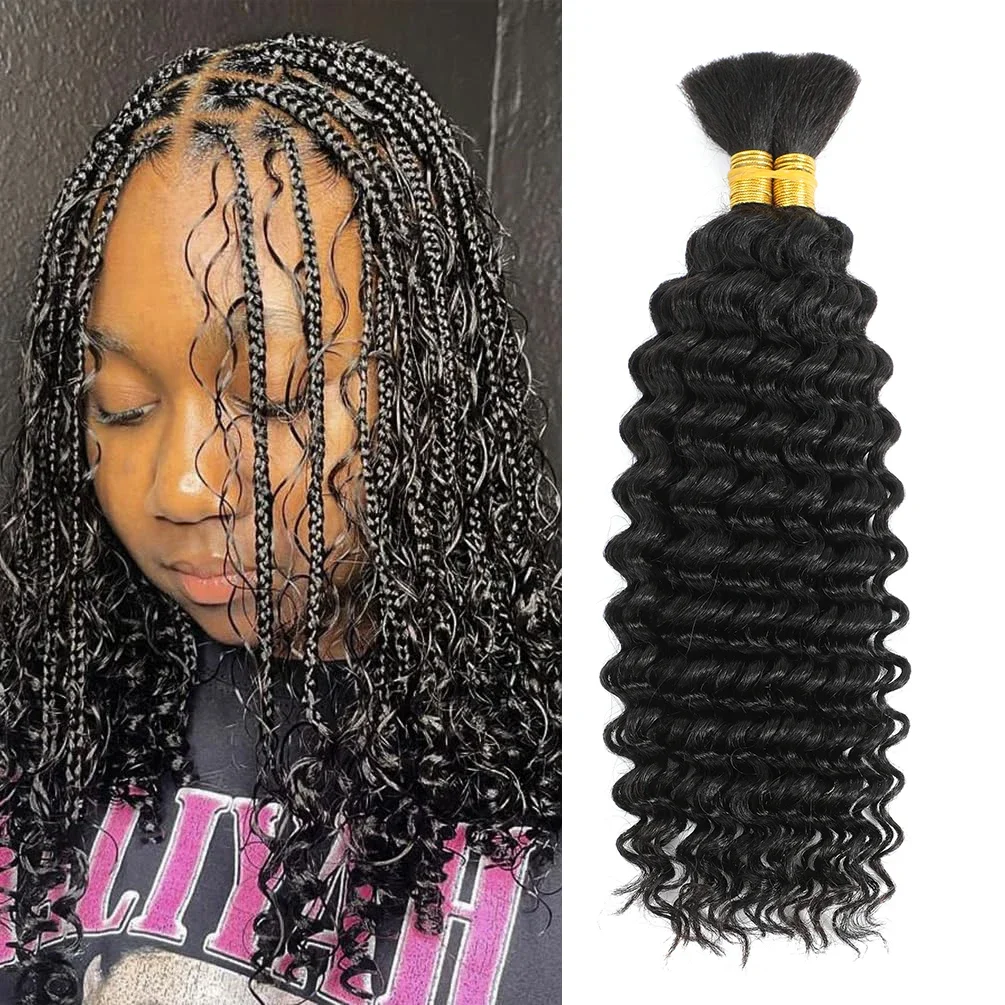 2 Bundels Echt Haar voor Boho Vlechtjes, 14 Inch 100G 10A Braziliaans Maagdelijk Deep Wave Bulk Haar voor Vlechten - afbeelding 2