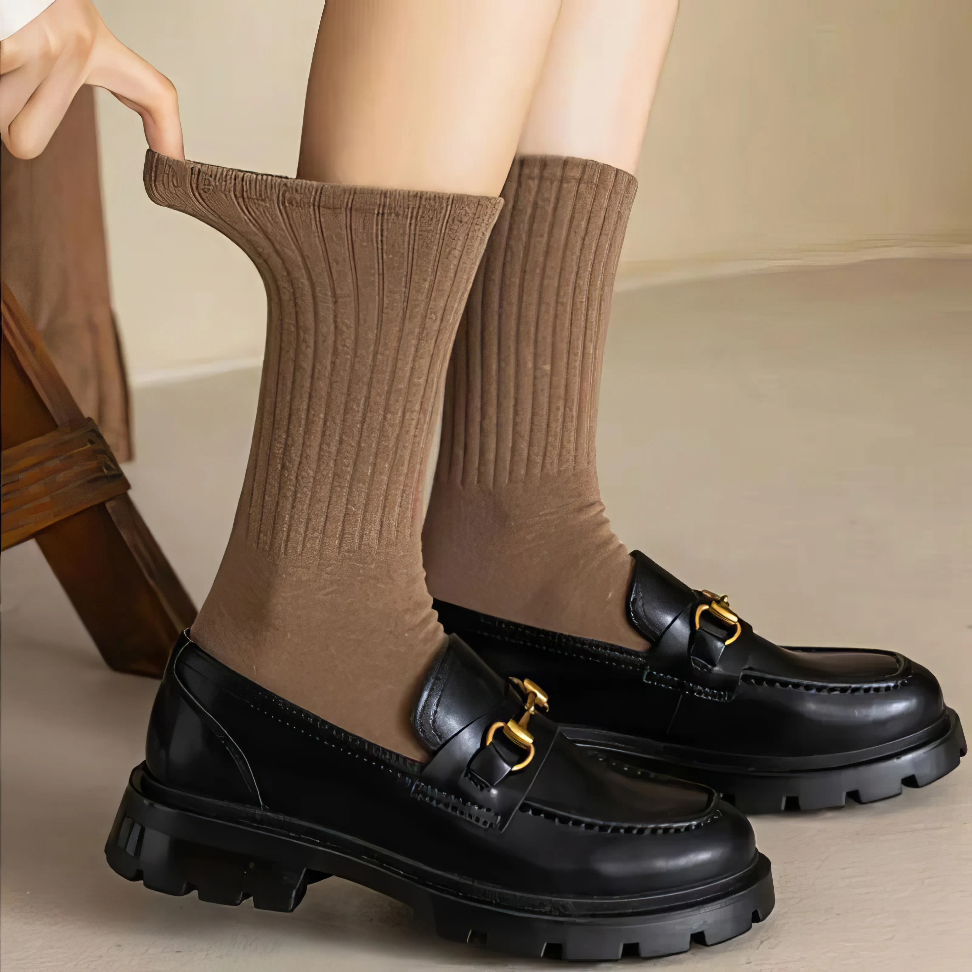 5 جوارب كاكي ملونة للآباء، عصرية وطليعية، مناسبة لمختلف الملابس، جوارب عصرية بلون موحد