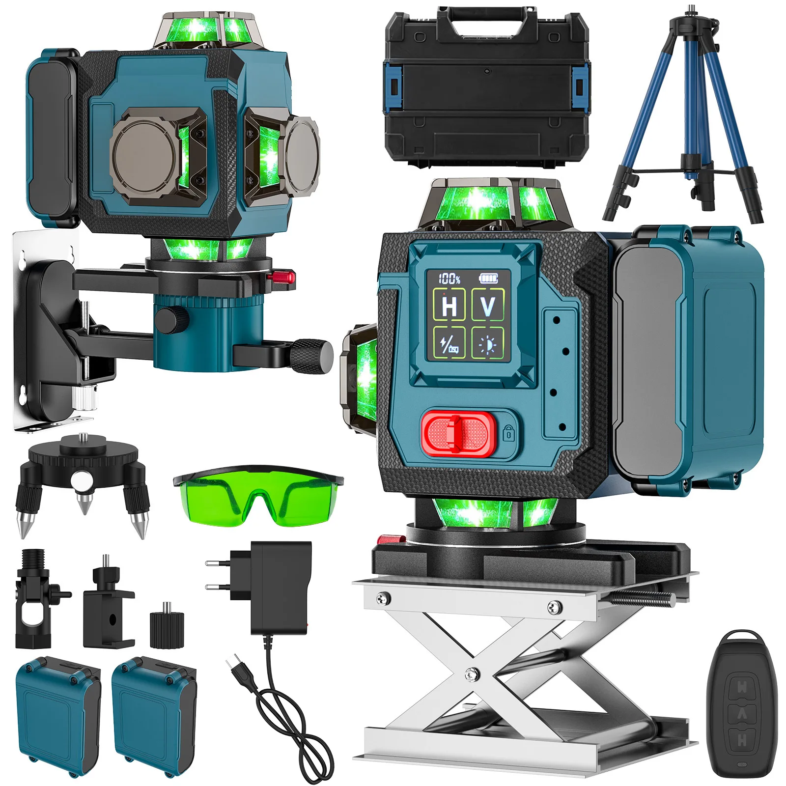 4D 16 Linien 360 °   Selbstnivellierende Laser-Nivelliergeräte mit Stativ und Koffer, horizontales und vertikales professionelles Laser-Nivellierwerkzeug