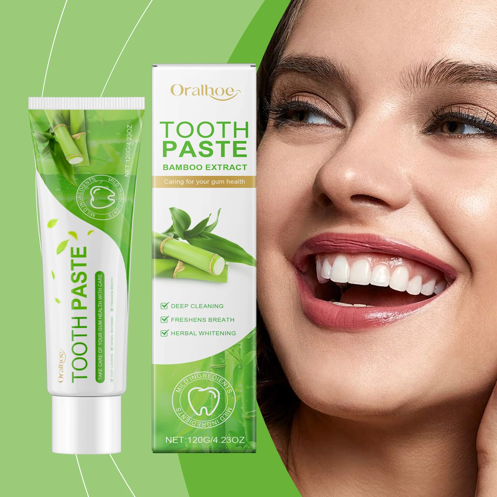 

Oralhoe 120g Bamboo Teeth Whitening Toothpaste Oral Fresh Clean Yellow Teeth Stain Oral Herbal Care Soothe Gums Toothpaste