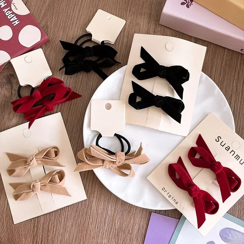 2 sztuk/zestaw śliczne eleganckie księżniczki dziewczynka spinka do włosów słodka aksamitna kokardka szpilka do włosów dla dzieci klipsy BB moda nakrycia głowy dla dzieci — zdjęcie 2