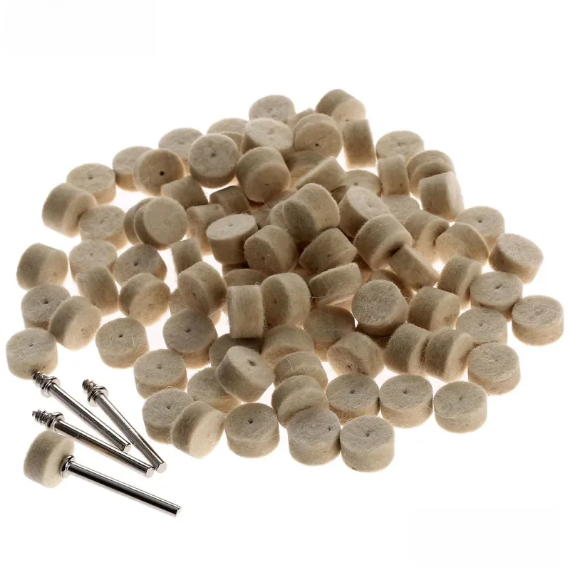 Dophee 50 sztuk 13mm akcesoria Dremel wełna filc polerowanie tarcza polerska szlifowanie polerowanie Pad + 2 sztuk 3.2mm Shanks dla Dremel Tool — zdjęcie 2