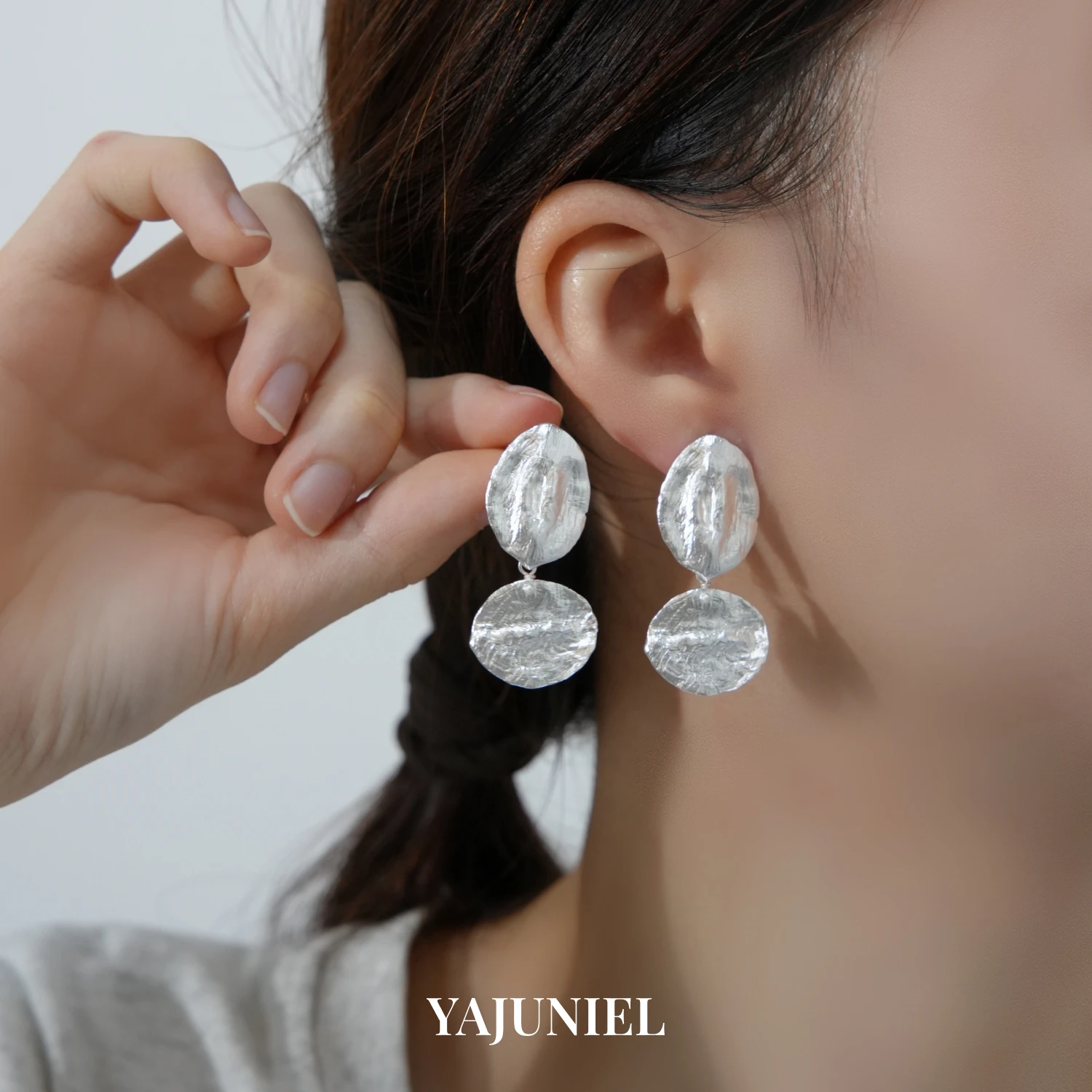 

YAJUNIEL Textured Double Disc Earrings for Women 24K Gold & White Gold Plated Hypoallergenic Statement Earrings