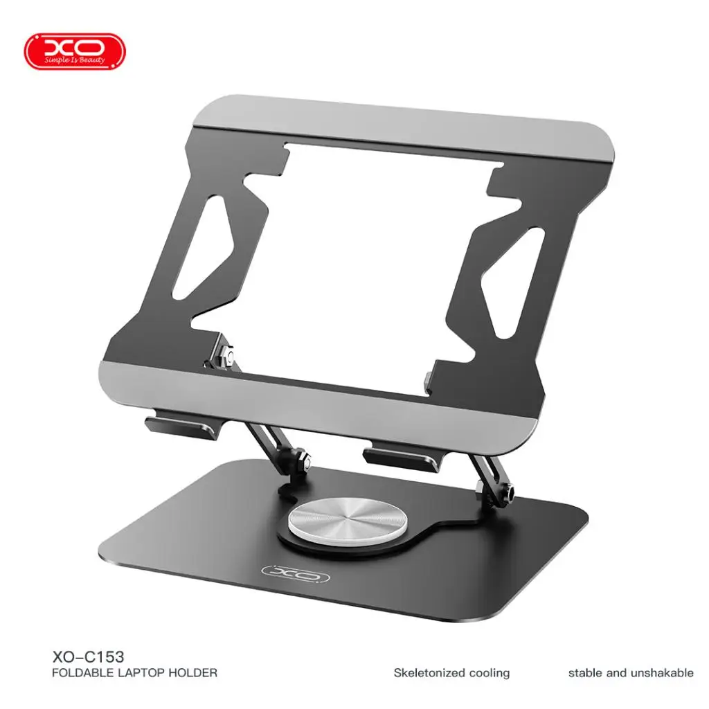 Soporte Giratorio para Portatil XO-C153 Base de Metal Ajustable en Altura y Angulo Rotacion de 360 Grados de Acero y Aluminio Ergonómico para Ordenador y Tablet hasta 17.3 Pulgadas Carga Maxima de 10KG Diseño de Disipacion de Calor Negro
