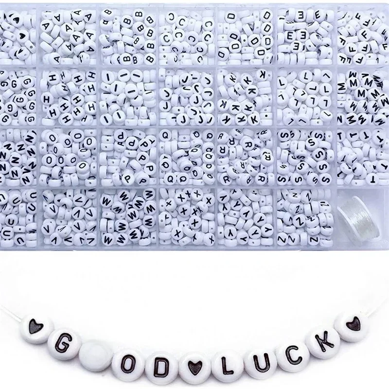 1400 Stks/doos Acryl Engelse Alfabet Letter Kralen Set Kits Met Stretch Koorden Voor Armbanden Sieraden Acryl Kralen Accessoires - afbeelding 2