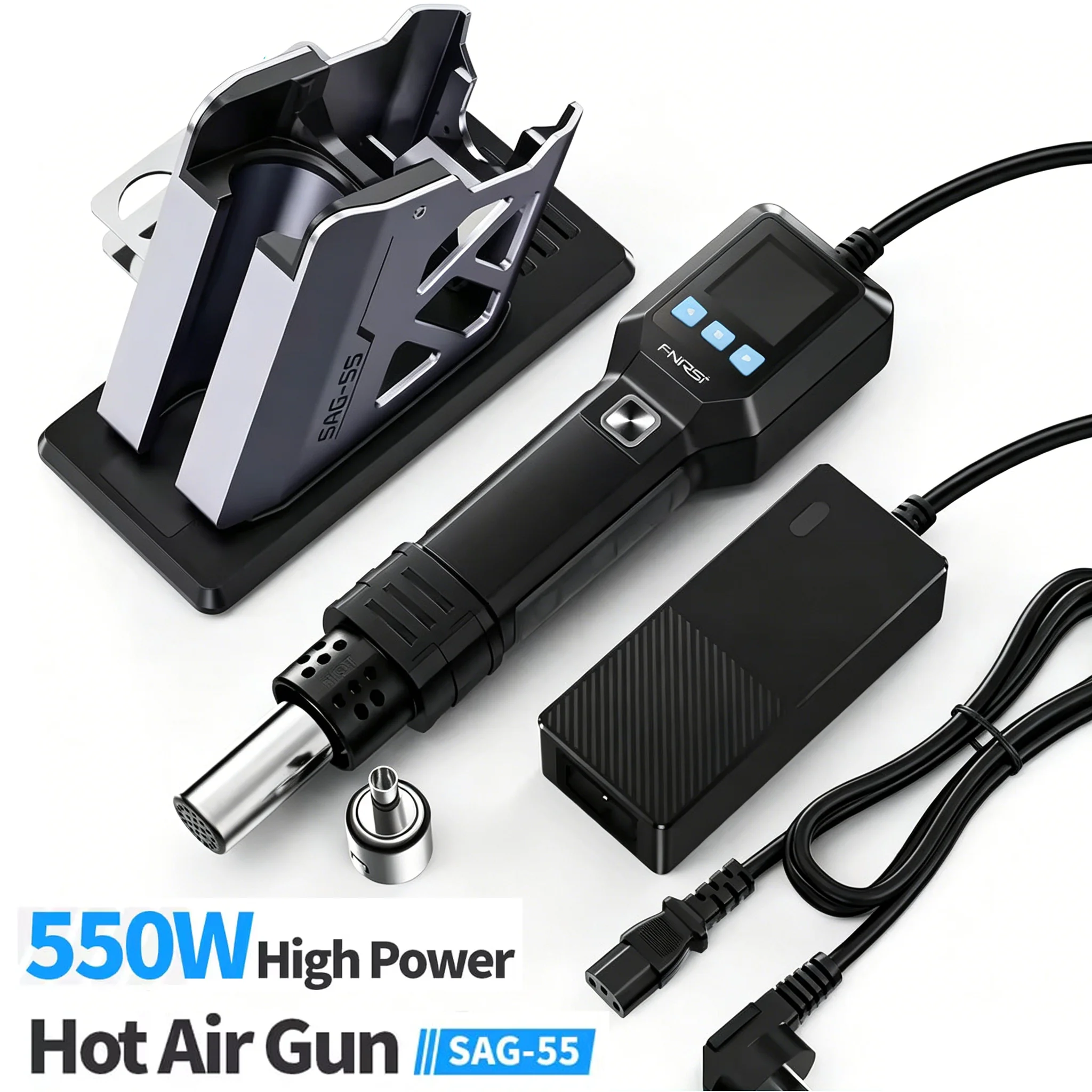 SAG-55 550W Heißluftpistole mit Ständer, LCD-Digital-Heißluftgebläse, einstellbare Temperatur, Heißluftgerät für Handy-Reparaturwerkzeuge