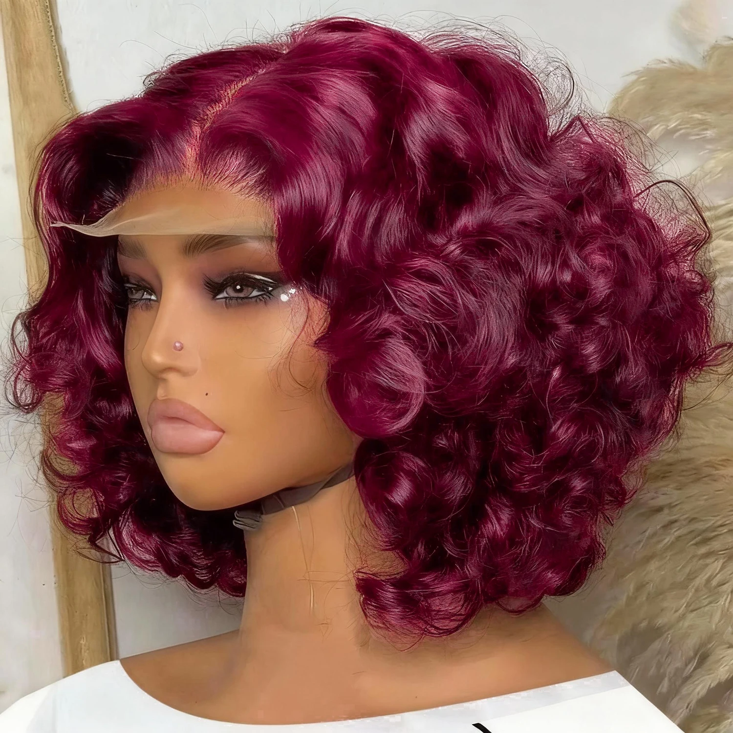 

Бордовый Красный 99J Объемная Волна 13×4 Парики Фронтальные Парики Свободные Волны Человеческих Волос HD Прозрачные Парики Шнурка Для Чернокожих Женщин