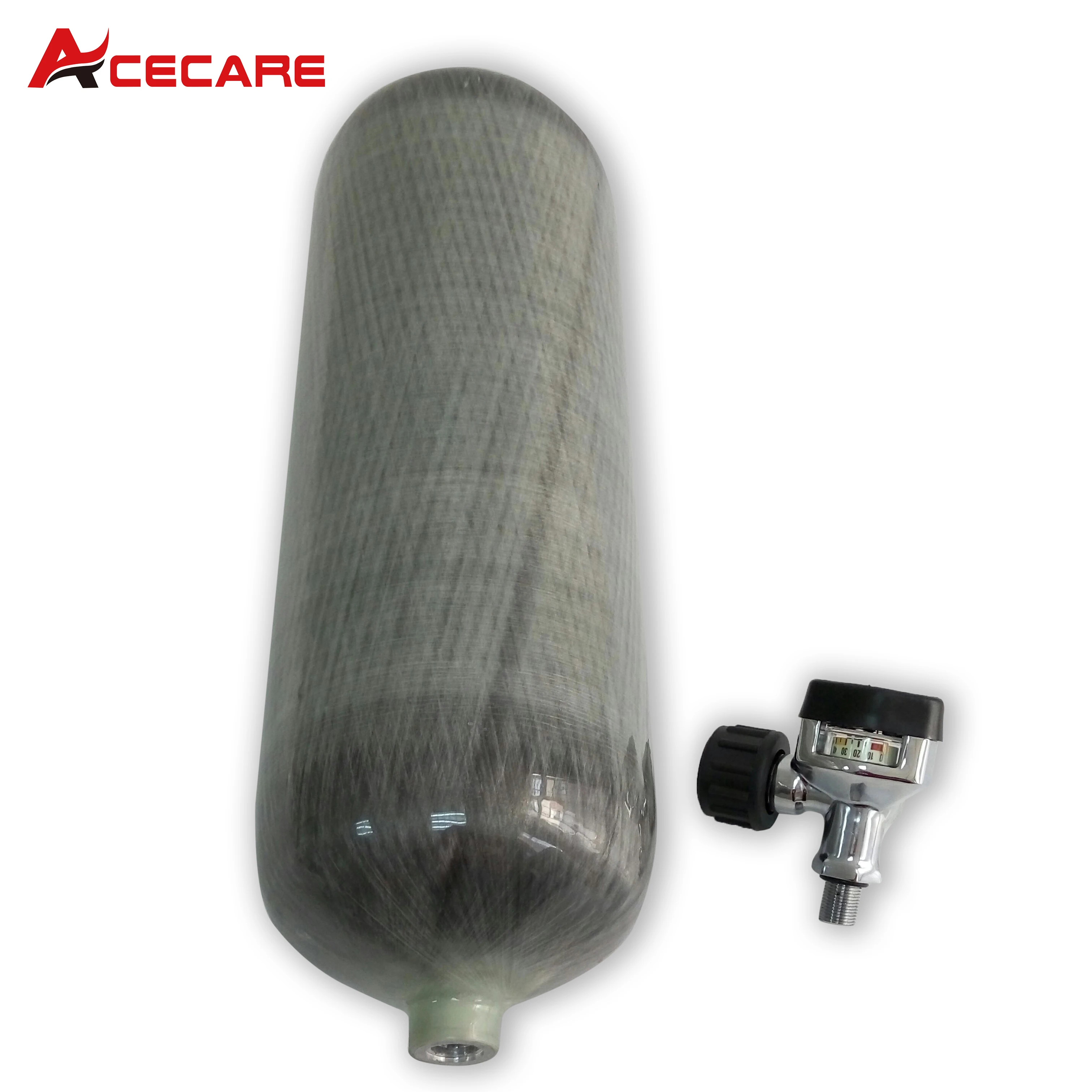 ACECARE 9L Carbon Fibre Gas Cylinders Scuba Diving Tank With Large Gauge Valve 300Bar 4500Psi For Outdoor Sports Fire Safety