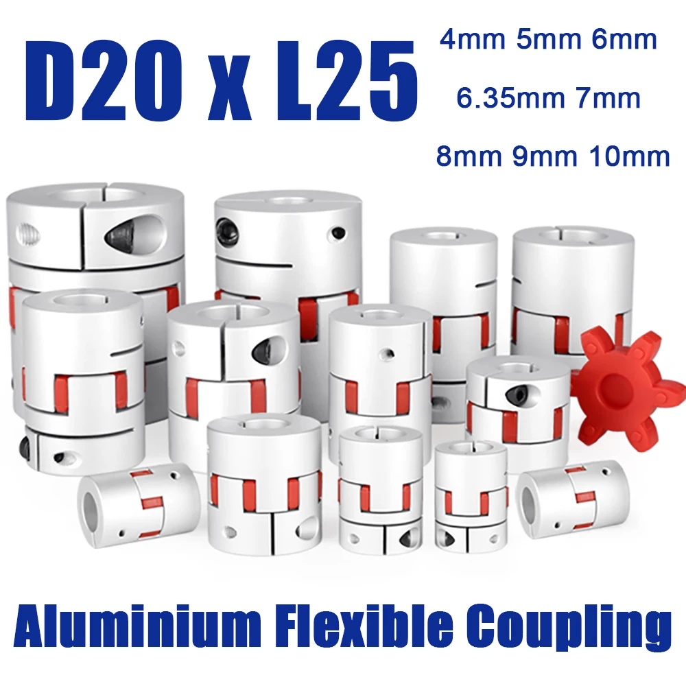 

D20xL25 Jaw Shaft Coupler Spider Flexible Motor Aluminium Plum Flexible Coupling Encoder Connector CNC 4mm 5 6 6.35mm 7 8 9 10mm