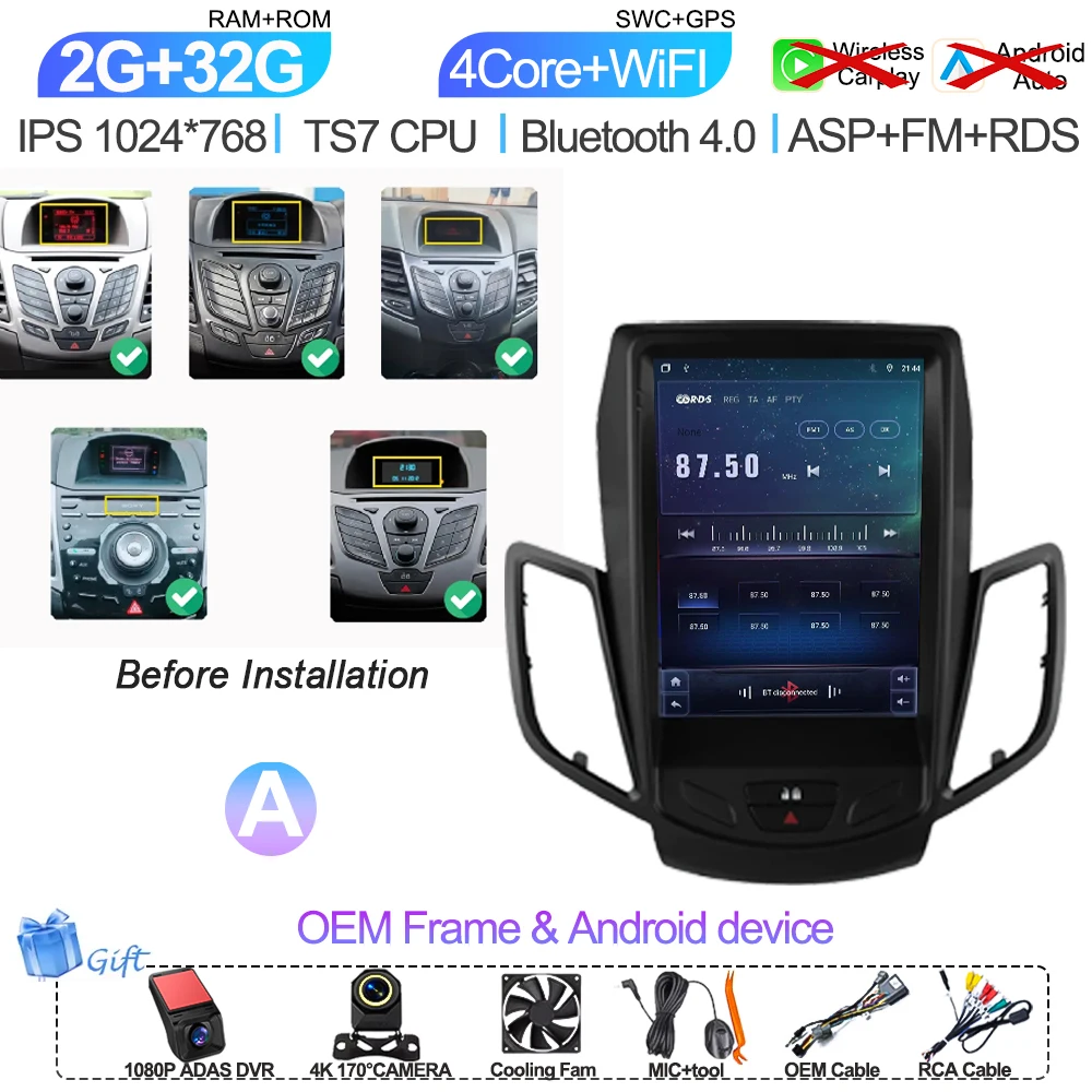 9,7 Inch Android 16 autoradio multimediaspeler navigatie stereo GPS scherm 2din 5G Wifi voor Ford Fiesta Mk7 2009-2016