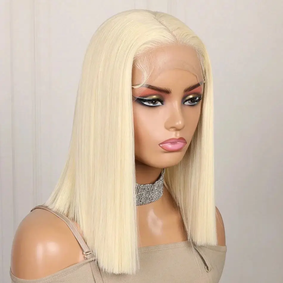 

613 Blonde Color Lace Front Bob Wigs 13x4 Transparent Straight Brazilian Human Hair Wig Pre-Plucked Lace Frontal Short Bob Wigs