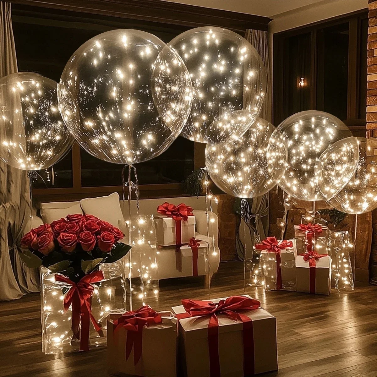 10 pièces LED éclairer les ballons brillent dans la nuit Transparent LED Bobo ballons avec chaîne lumineuse pour anniversaire décoration de fête de mariage