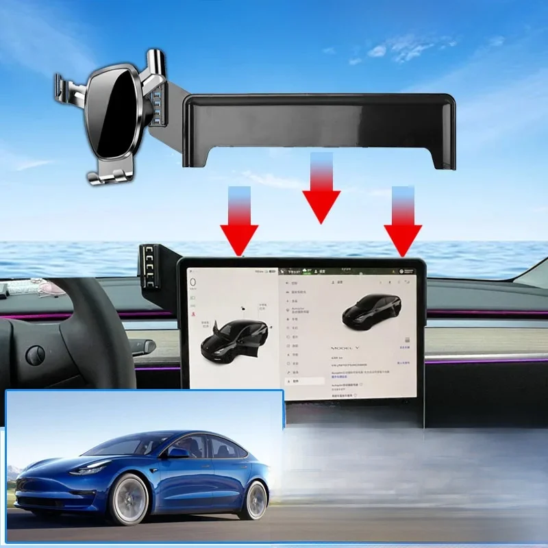 Uchwyt samochodowy do Tesla Model 3 Model Y 2017 ~ 2023 Uchwyt na telefon komórkowy Air Vent Uchwyt na telefon komórkowy Grawitacyjny stojak Naklejka Akcesoria — zdjęcie 2