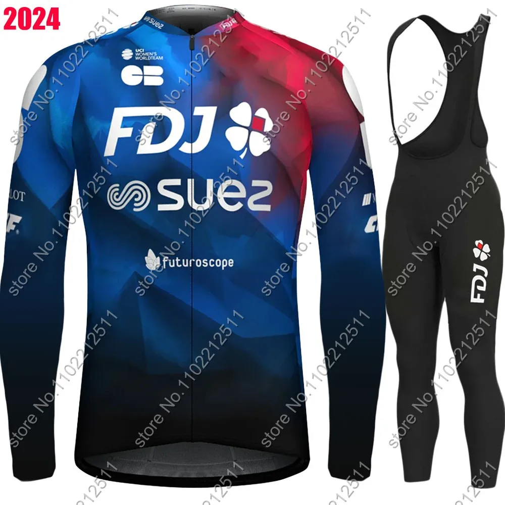 

FDJ SUEZ 2024 Team Cycling Jersey Set Winter Autumn Unisex Cycling Clothing Men Women Road Bike Shirt Suit Bicycle Bib Tights