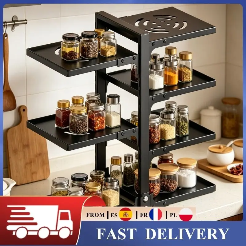 Étagère de rangement de cuisine multifonctionnelle, organisateur réglable pour casseroles et poêles avec bac de drainage, organisateur de cuisine en métal antirouille pour utilisation sous l'évier ou