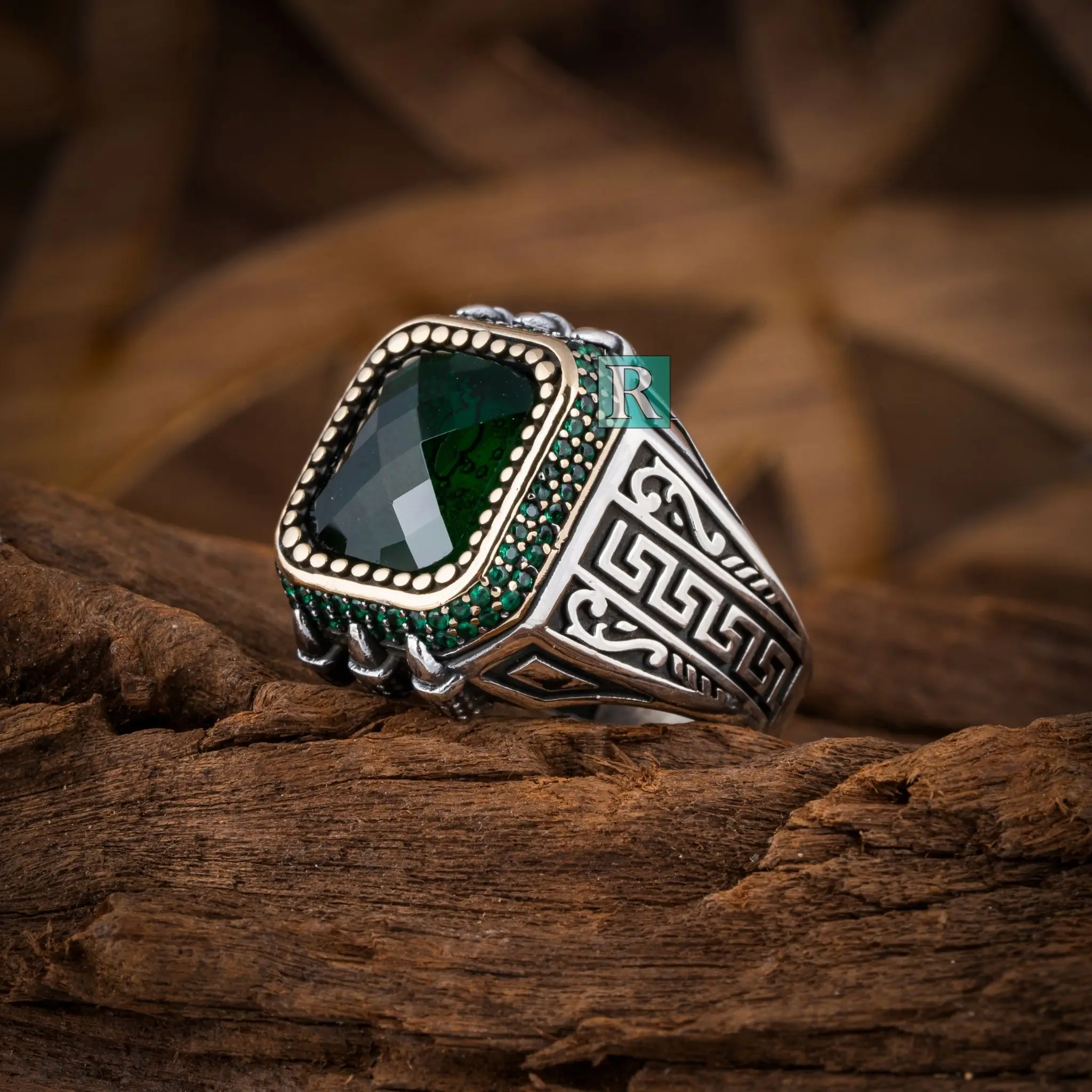 

925 Sterling Silver Ring For Men Green Zircone Stone High Quality Fine Jewelry Accessories Luxuary Gift 18 Gram